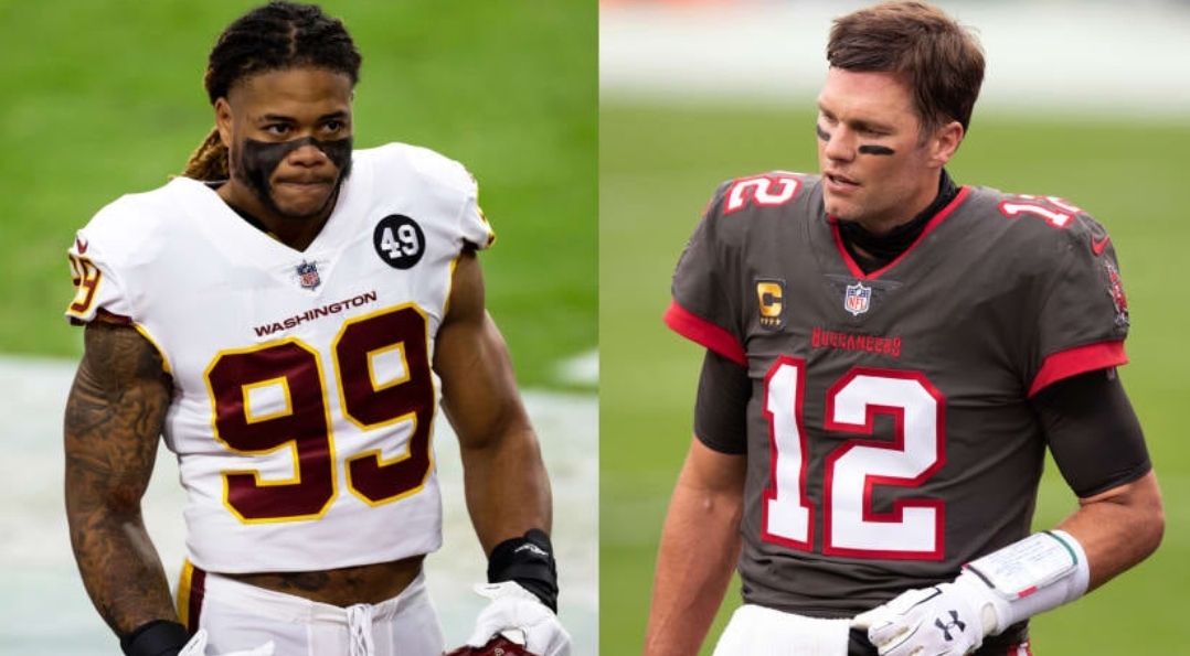 Washington Football Team's Chase Young and Buccaneers' Tom Brady/ via NFL.com