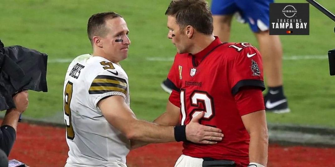 Buccaneers quarterback Tom Brady and Saints quarterback Drew Brees/via Getty Images