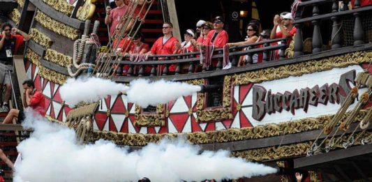 Buccaneers' pirate ship at Raymond James Stadium/via Getty Images