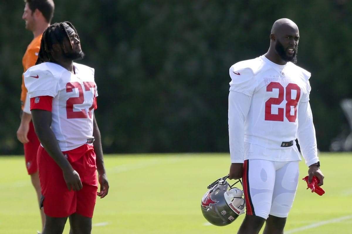 Buccaneers' running backs Ronald Jones and Leonard Fournette/ via Cliff Welch/Icon Sportswire via Getty Images