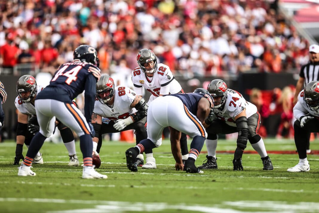 Buccaneers quarterback Tom Brady leads the team vs. the Chicago Bears/via buccaneers.com