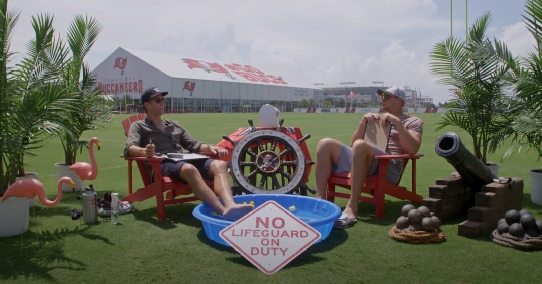 Tom Brady and Rob Gronkowski on the Tommy and Gronky Show via Buccaneers.com