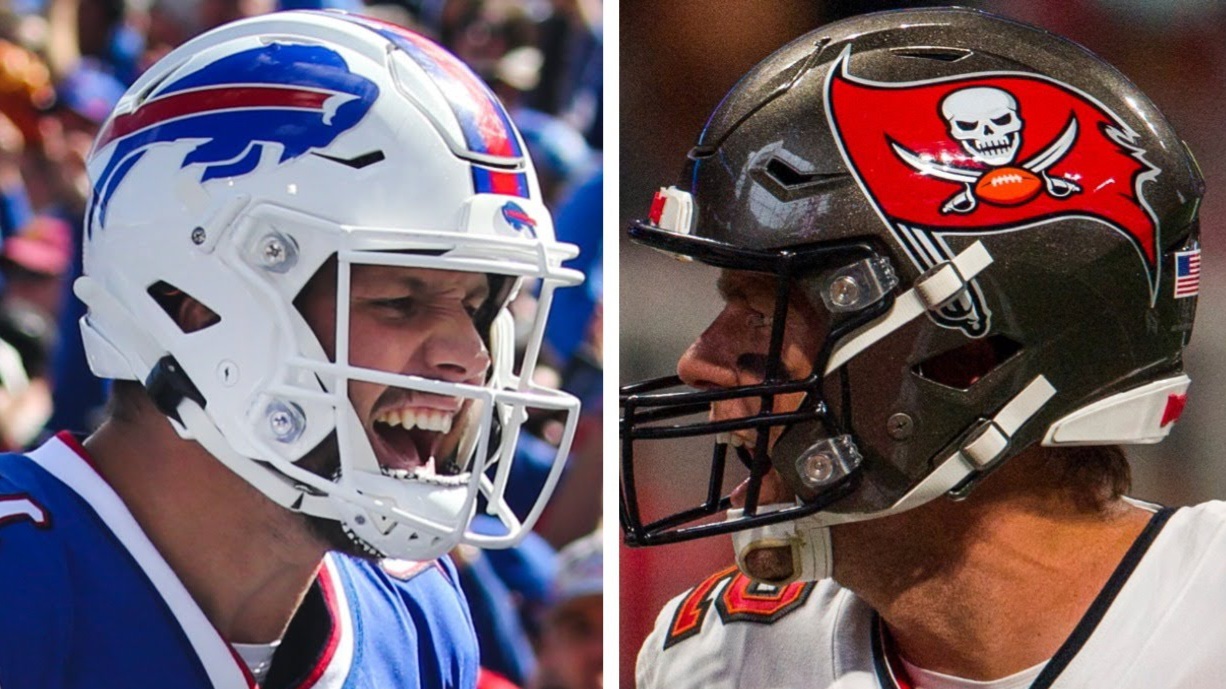 Buccaneers quarterback Tom Brady and Bills quarterback Josh Allen, Bucs vs. Bills/via syracuse.com