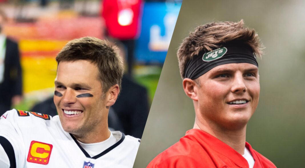 Buccaneers quarterback Tom Brady and Jets quarterback Zach Wilson/via NFL.com