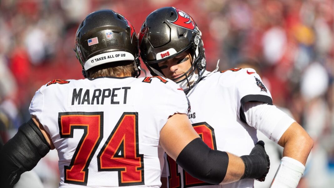Marpet's surprise retirement will have a big impact on the Tampa Bay Buccaneers' 2022 cap space ahead of NFL Free Agency. | Matt Pendleton-USA TODAY Sports