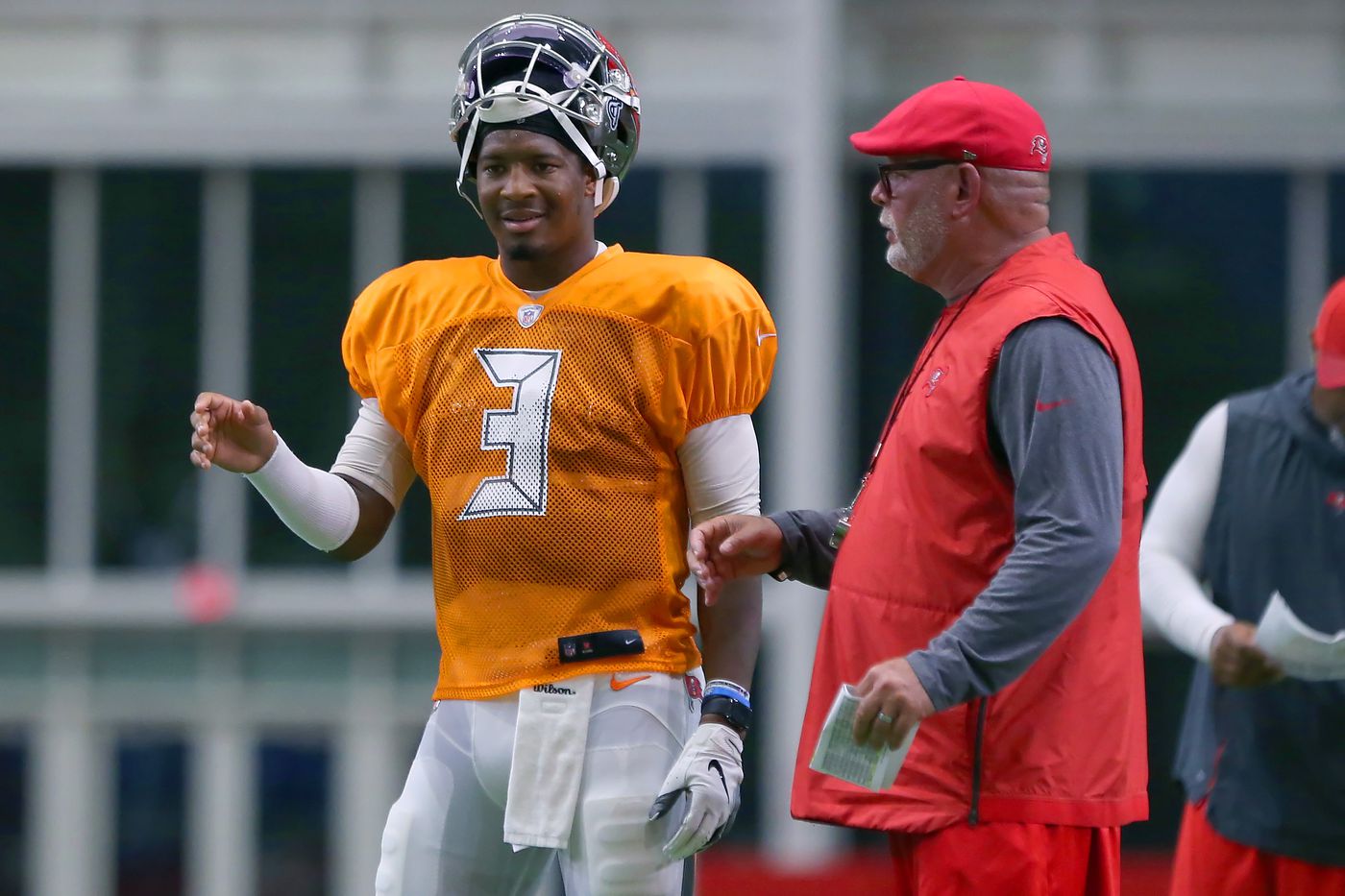 Buccaneers quarterback Jameis Winston and head coach Bruce Arians/via Cliff Welch/Icon Sportswire/Getty Images