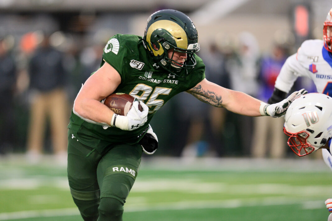 Should the Buccaneers look at drafting Colorado State's tight end Trey McBride?/via Ron Chenoy-USA TODAY Sports
