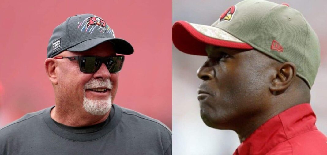 Former Buccaneers head coach Bruce Arians and newly promoted head coach Todd Bowles/via NFL.com