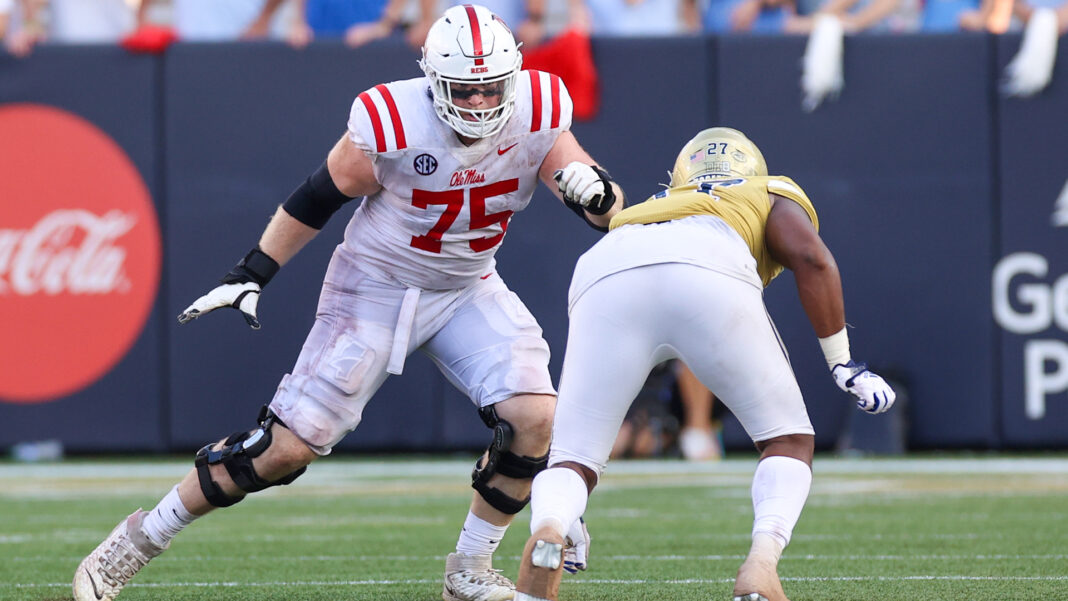 Ole Miss offensive guard Mason Brooks is moving up the NFL draft boards / via Ole Miss Athletics