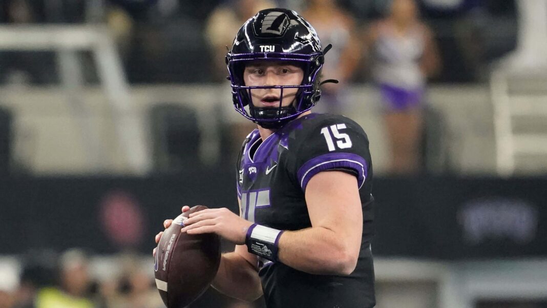 What round will TCU quarterback Max Duggan go in the 2023 NFL draft? / LM Otero. Shutterstock Images.