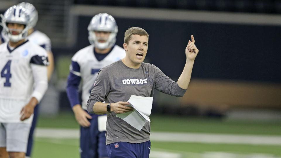 Reports have the Buccaneers interested in hiring former Cowboys offensive coordinator Kellen Moore for their open position / via The Sporting News