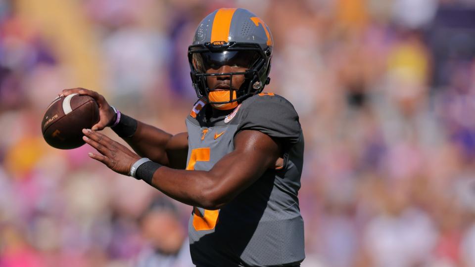 University of Tennessee quarterback Hendon Hooker is moving up several NFL draft boards. Should the Buccaneers consider drafting him? / via Getty Images