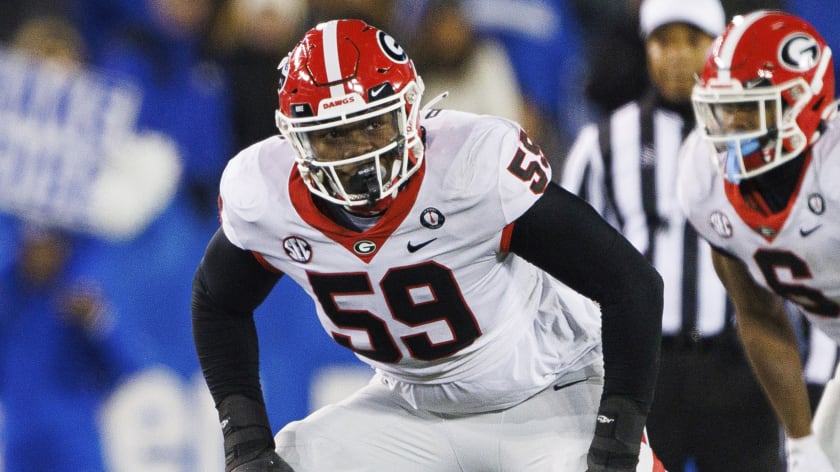 University of Georgia's offensive tackle Broderick Jones is moving up several NFL draft big boards / via Associated Press