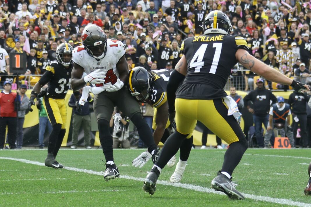 Buccaneers' receiver Chris Godwin versus the Pittsburgh Steelers / via Charles LeClaire-USA TODAY Sports