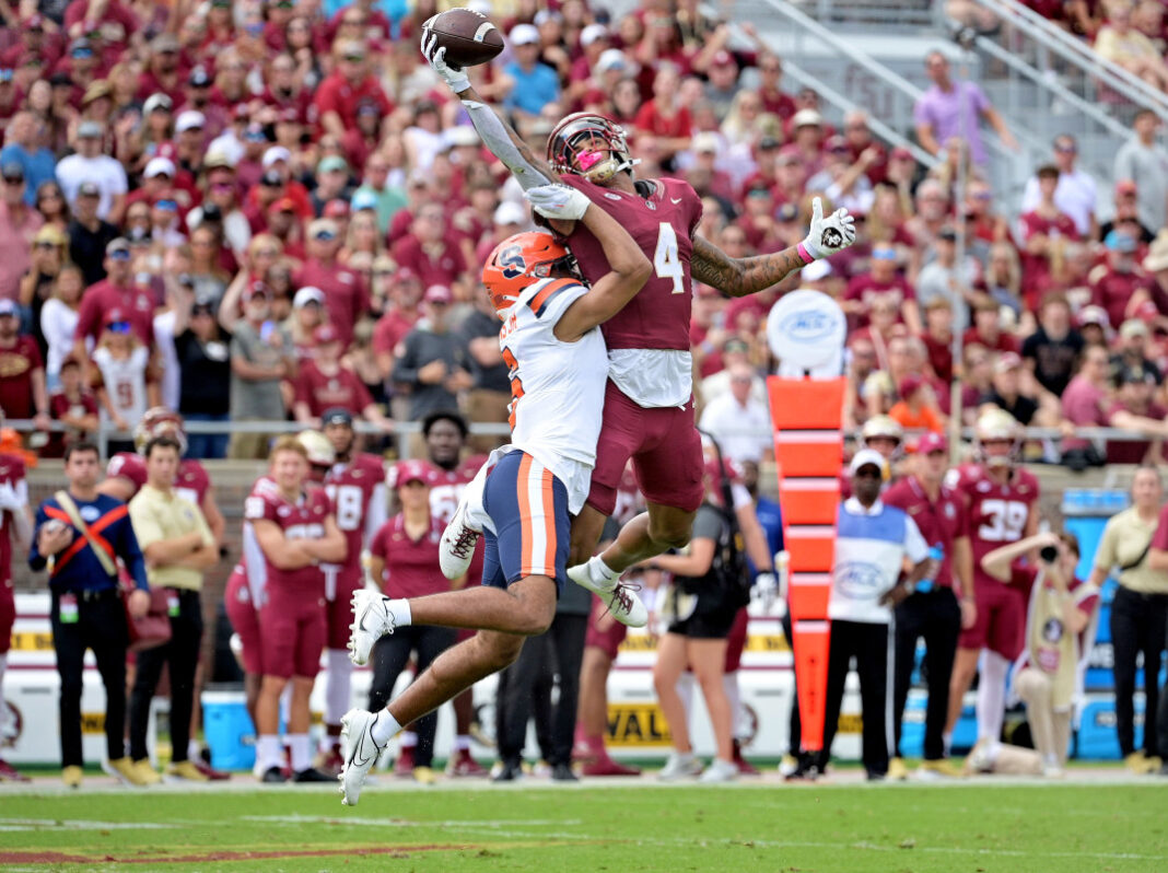 Florida State wide receiver Keon Coleman is rising up several NFL Draft boards. Should the Tampa Bay Buccaneers draft Coleman? / via Melina Myers-USA TODAY Sports
